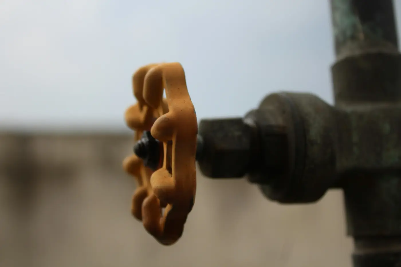 Orange handwheel on an outdoor gate valve